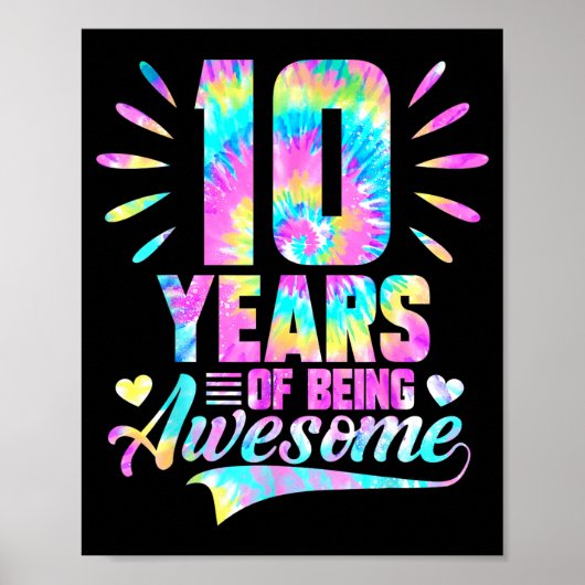 10th Birthday Tie-dye 10 Year Of Being Awesome ポスター (正面)