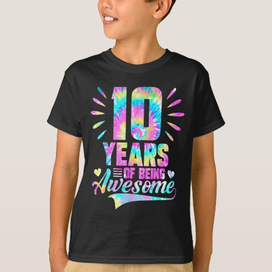 10th Birthday Tie-dye 10 Year Of Being Awesome Tシャツ (正面)