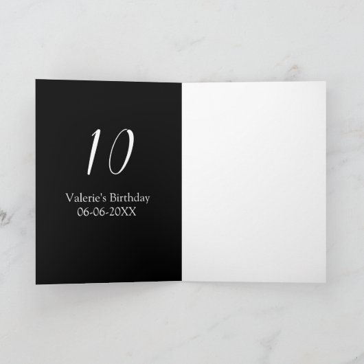 10th birthday white black name date calligraphy カード (内部)