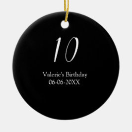 10th birthday white black name date calligraphy  セラミックオーナメント