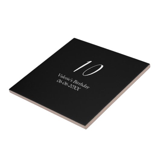 10th birthday white black name date calligraphy  タイル (側面)