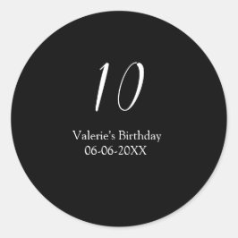 10th birthday white black name date calligraphy  ラウンドシール