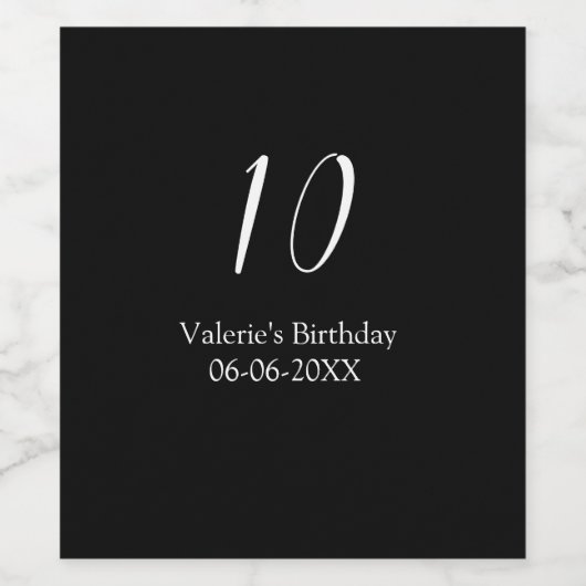 10th birthday white black name date calligraphy ワインラベル (シングルラベル)