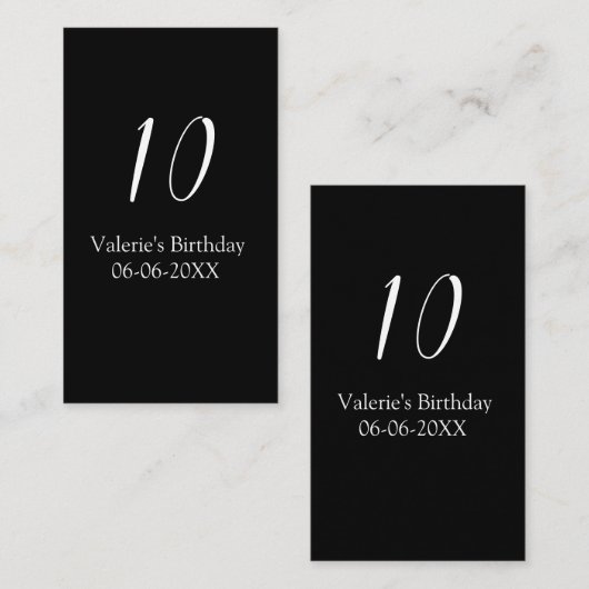 10th birthday white black name date calligraphy 名刺 (正面/裏面)