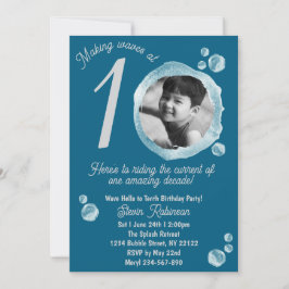 10th Dark Teal Bubble Birthday Party Invitation 招待状