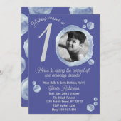 10th Indigo Blue Bubble Birthday Party Invitation 招待状 (正面/裏面)