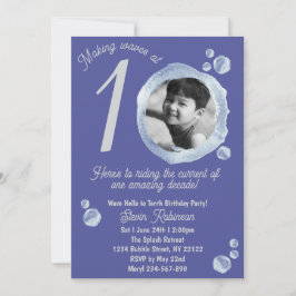 10th Indigo Blue Bubble Birthday Party Invitation 招待状