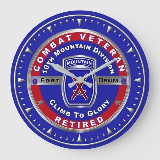 10th Mountain Division Retired Veteran ラージ壁時計 (正面)