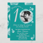 10th Ocean Teal Bubble Birthday Party Invitation 招待状 (正面/裏面)