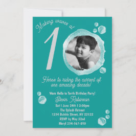 10th Ocean Teal Bubble Birthday Party Invitation 招待状