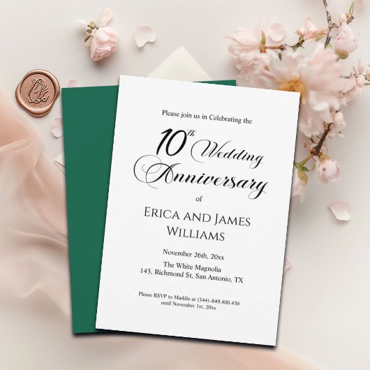 10th Tinの結婚記念日のスクリプエレガントト 招待状