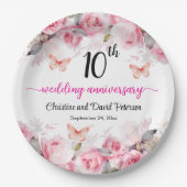 10th Tinの結婚記念日赤面バラ ペーパープレート (正面)
