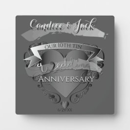 10th Tin 結婚's Anniversary 3Dハートエンブレム フォトプラーク