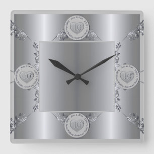 10th Tin 結婚's Anniversary Wall Clock スクエア壁時計