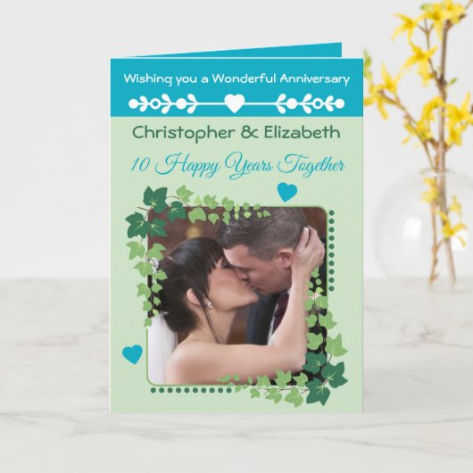 10th Tin Anniversary photo green azure カード (黄色い花)