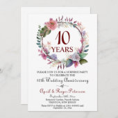 10th Tin Surprise Wedding Anniversary Floral 招待状 (正面/裏面)