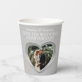 10th Tin's anniversary結婚ハートフォトグレー 紙コップ