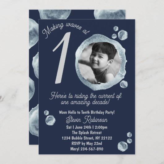 10th Twilight Blue Bubble Birthday Party  招待状 (正面/裏面)