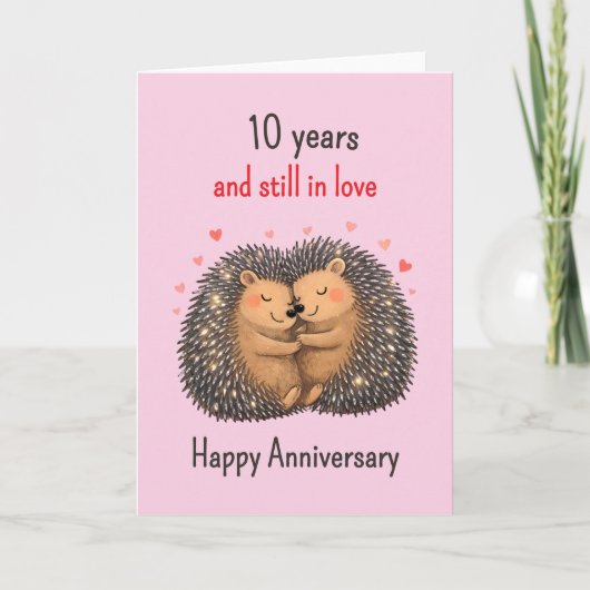 10th wedding anniversary Hedgehogs cuddling カード (正面)