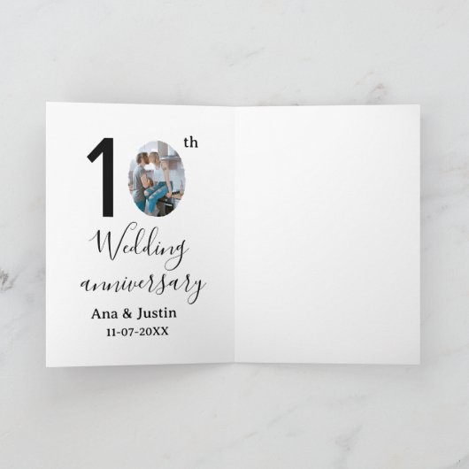 10th wedding anniversary name photo bold letter st カード (内部)
