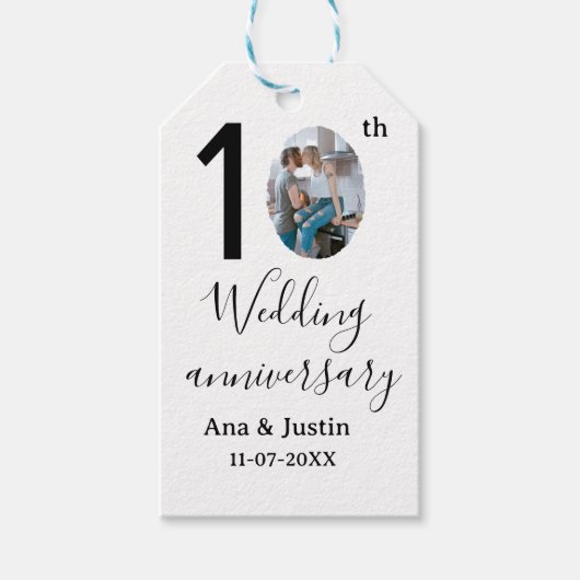 10th wedding anniversary name photo bold letter st ギフトタグ (正面)