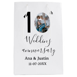 10th wedding anniversary name photo bold letter st ミディアムペーパーバッグ