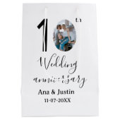 10th wedding anniversary name photo bold letter st ミディアムペーパーバッグ (裏面)