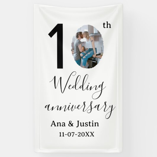10th wedding anniversary name photo bold letter st 横断幕 (縦)