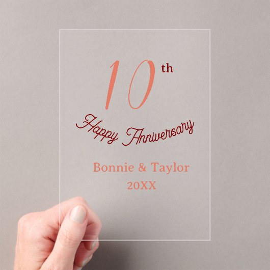 10th wedding anniversary peach pastel name retro b アクリル招待状 (インサイチュ (ポータブル))