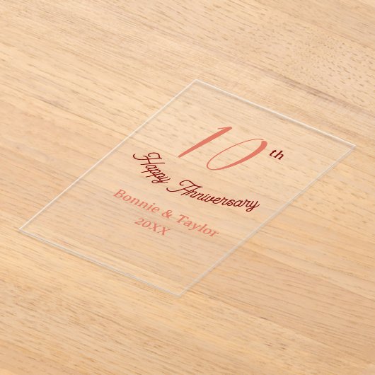 10th wedding anniversary peach pastel name retro b アクリル招待状 (レイダウン)