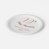 10th wedding anniversary peach pastel name retro b ペーパープレート (アングル)