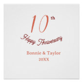 10th wedding anniversary peach pastel name retro b ポスター (正面)