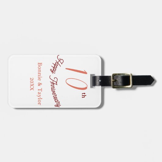 10th wedding anniversary peach pastel name retro b ラゲッジタグ (正面横)