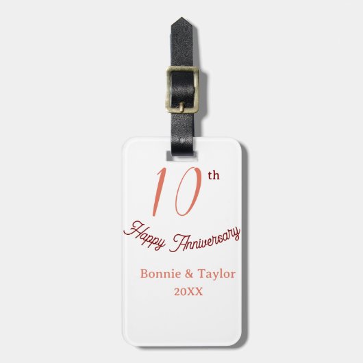 10th wedding anniversary peach pastel name retro b ラゲッジタグ (正面縦)