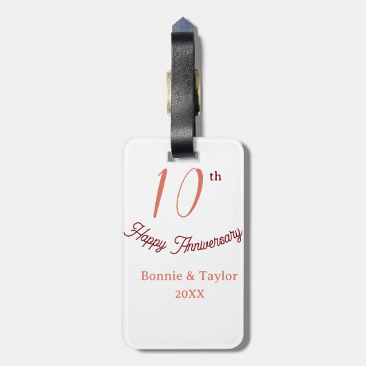 10th wedding anniversary peach pastel name retro b ラゲッジタグ (裏面縦)