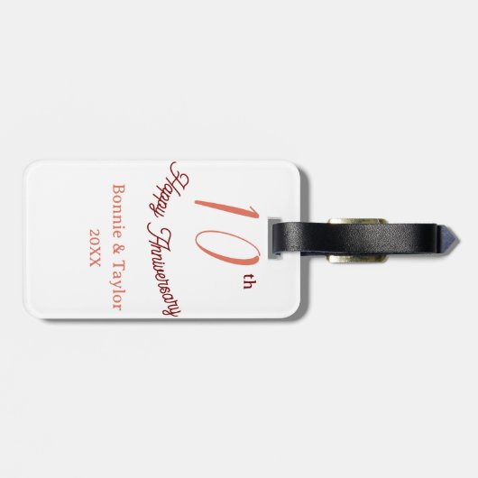 10th wedding anniversary peach pastel name retro b ラゲッジタグ (裏面横)