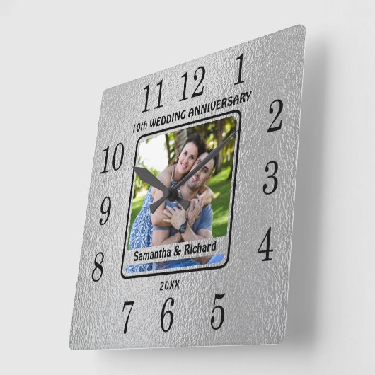 10th Year 結婚 Coule's Tin Anniversary Photo スクエア壁時計 (傾斜)