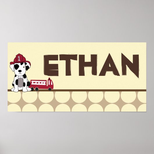 10x20子供部屋アートネームプリント野上消防車 ポスター (正面)