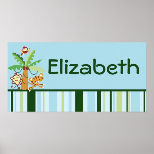 10x20子供部屋アートネームプリント雨林ジャングル ポスター (正面)