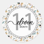 11か月マイルストーンベビーのギラフェとバルーン ラウンドシール (正面)