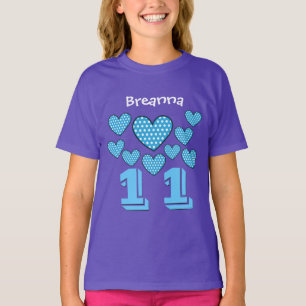 11の誕生日の女の子のハート大きい数名前をカスタムするV22 Tシャツ