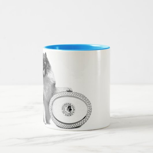 11のoz。 左利きのためのKeeshondが付いている2つの調子のマグ! ツートーンマグカップ (中央)