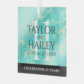 11エレガントターコイズ結婚記念日 ガラスオーナメント (正面左)