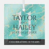 11エレガントターコイズ結婚記念日 ガラスオーナメント (正面)