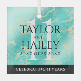 11エレガントターコイズ結婚記念日 ガラスオーナメント