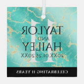 11エレガントターコイズ結婚記念日 ガラスオーナメント (裏面)