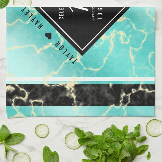 11エレガントターコイズ結婚記念日 キッチンタオル (折り畳み)