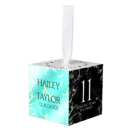 11エレガントターコイズ結婚記念日 キューブオーナメント