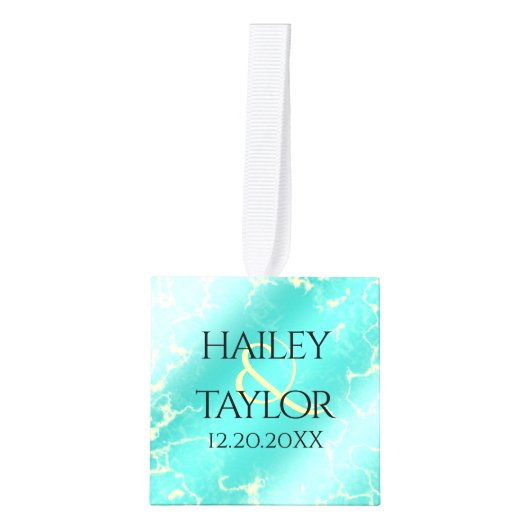 11エレガントターコイズ結婚記念日 キューブオーナメント (正面)