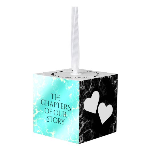 11エレガントターコイズ結婚記念日 キューブオーナメント (裏面アングル)